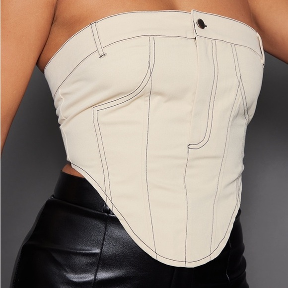 PrettyLittleThing Tops - Pretty Little Thing Stone Woven Strapless Corset NEW Women 0 Baddie Edgy Club